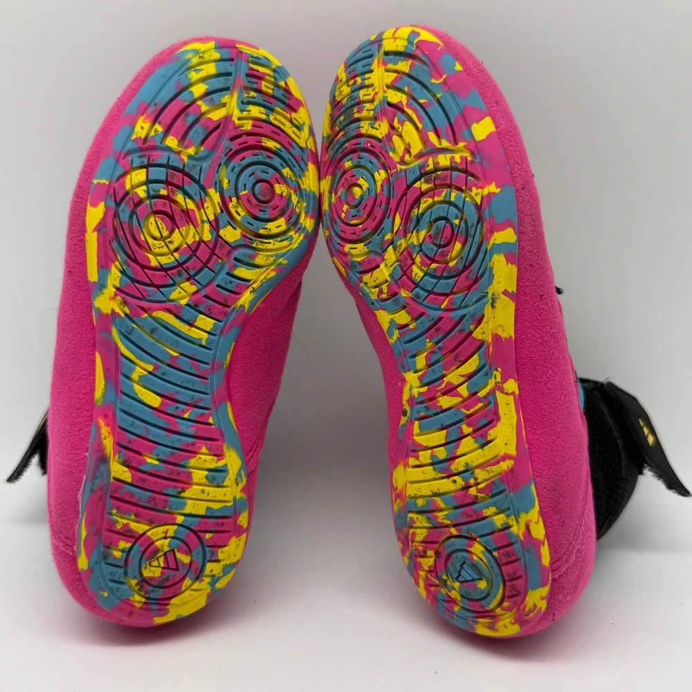 Adidas HVC Wrestling Shoes Kids 11K Black Pink Blue JQ4995 High Top Sneaker